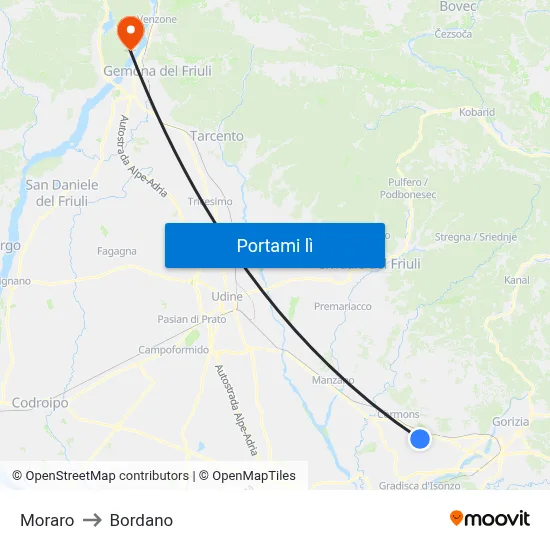 Moraro to Bordano map