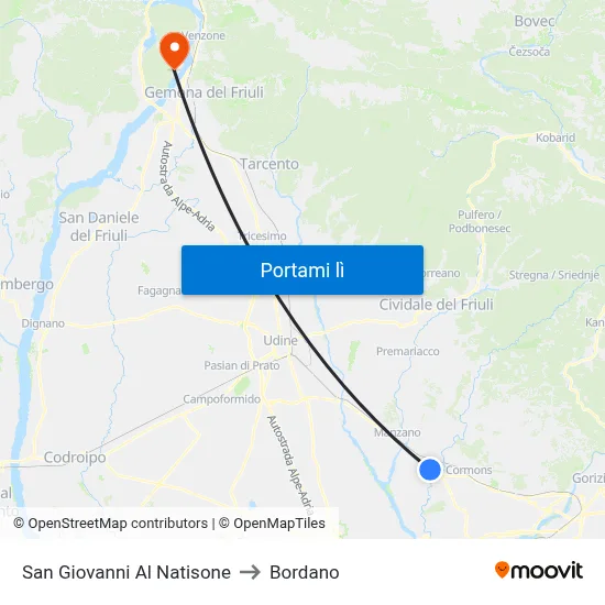 San Giovanni Al Natisone to Bordano map