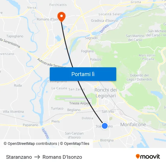 Staranzano to Romans D'Isonzo map