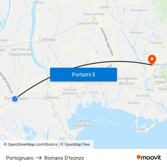 Portogruaro to Romans D'Isonzo map