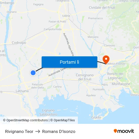 Rivignano Teor to Romans D'Isonzo map