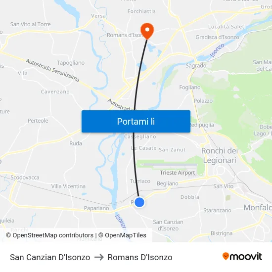 San Canzian D'Isonzo to Romans D'Isonzo map