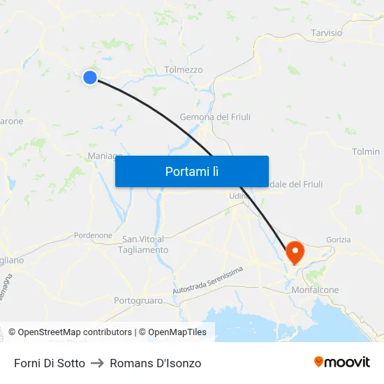 Forni Di Sotto to Romans D'Isonzo map