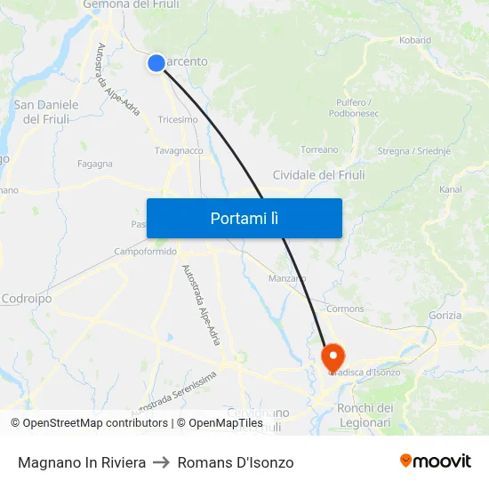 Magnano In Riviera to Romans D'Isonzo map