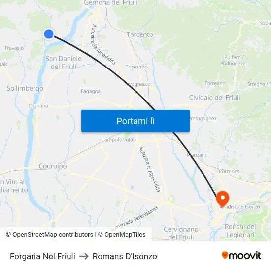 Forgaria Nel Friuli to Romans D'Isonzo map