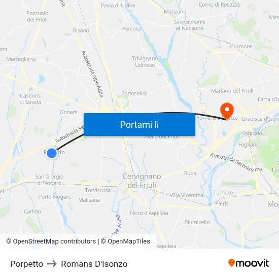 Porpetto to Romans D'Isonzo map