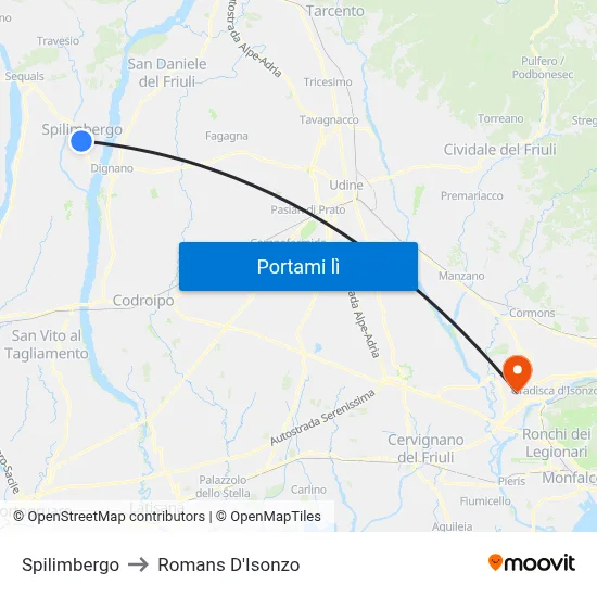Spilimbergo to Romans D'Isonzo map