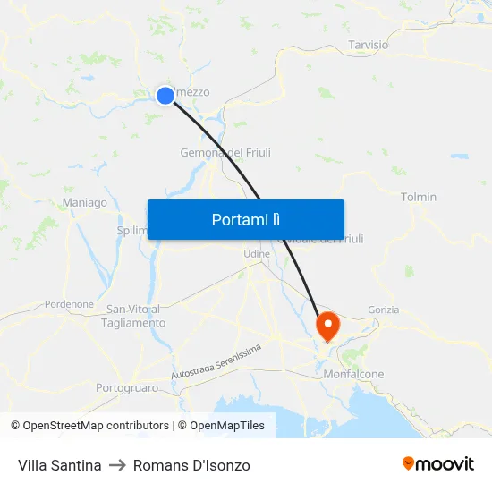 Villa Santina to Romans D'Isonzo map