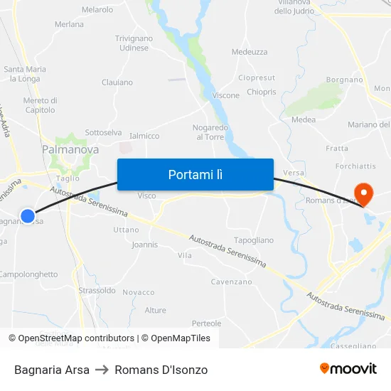 Bagnaria Arsa to Romans D'Isonzo map
