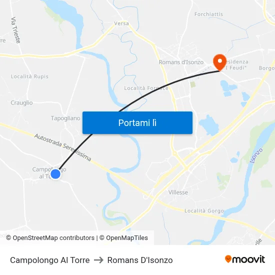 Campolongo Al Torre to Romans D'Isonzo map