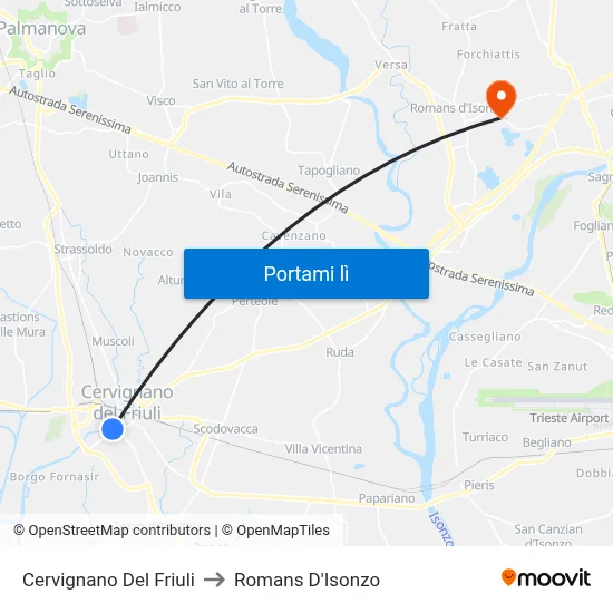 Cervignano Del Friuli to Romans D'Isonzo map