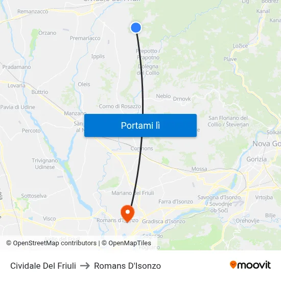 Cividale Del Friuli to Romans D'Isonzo map