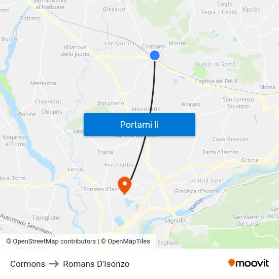 Cormons to Romans D'Isonzo map