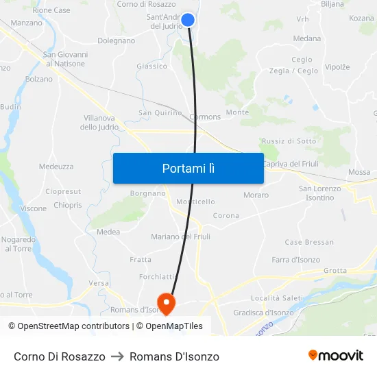 Corno Di Rosazzo to Romans D'Isonzo map