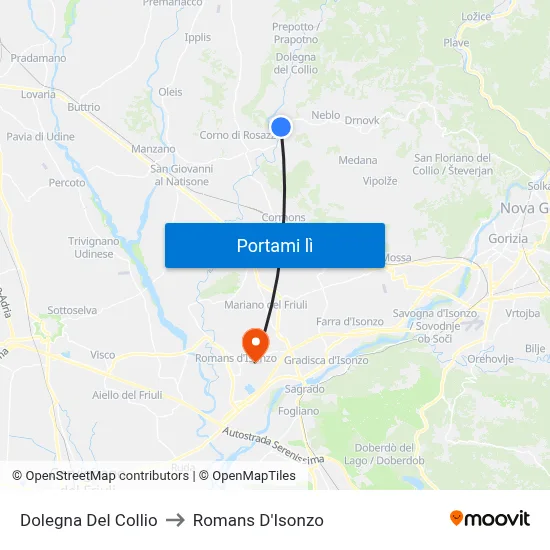 Dolegna Del Collio to Romans D'Isonzo map