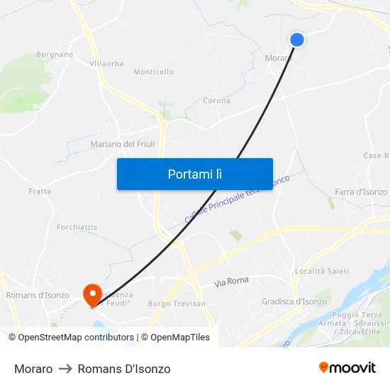 Moraro to Romans D'Isonzo map