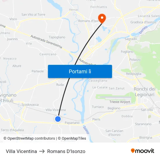 Villa Vicentina to Romans D'Isonzo map