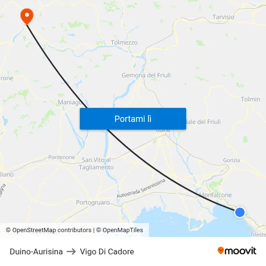 Duino-Aurisina to Vigo Di Cadore map
