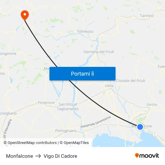 Monfalcone to Vigo Di Cadore map