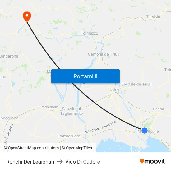 Ronchi Dei Legionari to Vigo Di Cadore map