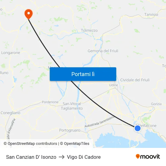 San Canzian D' Isonzo to Vigo Di Cadore map