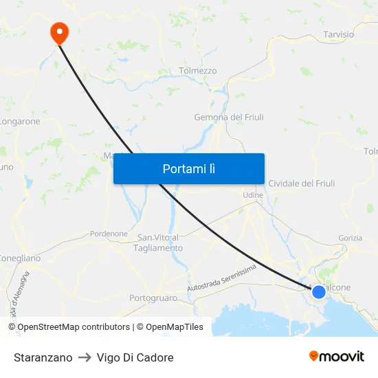 Staranzano to Vigo Di Cadore map