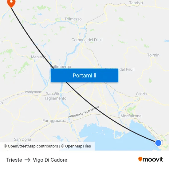 Trieste to Vigo Di Cadore map