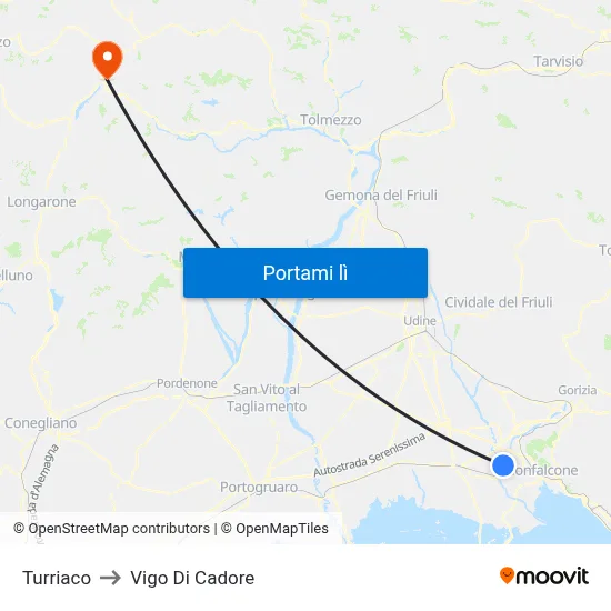 Turriaco to Vigo Di Cadore map