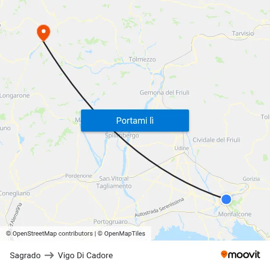 Sagrado to Vigo Di Cadore map