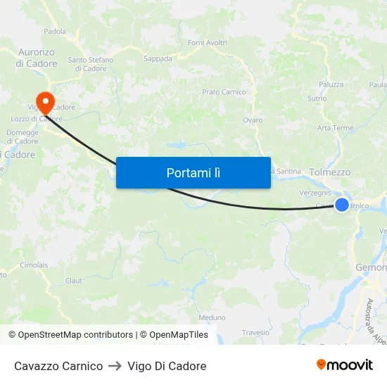 Cavazzo Carnico to Vigo Di Cadore map