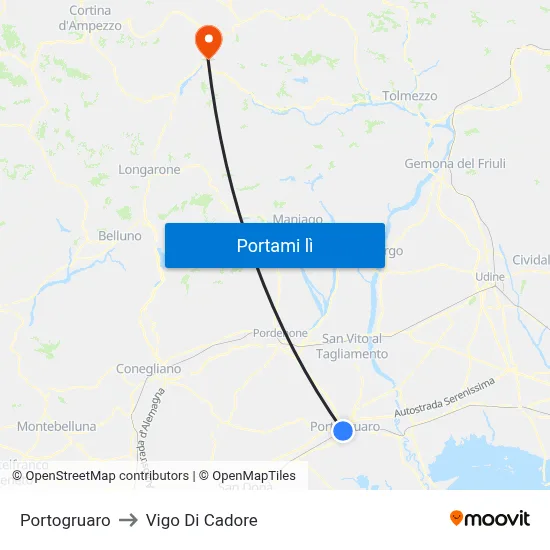 Portogruaro to Vigo Di Cadore map