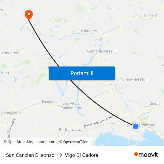 San Canzian D'Isonzo to Vigo Di Cadore map