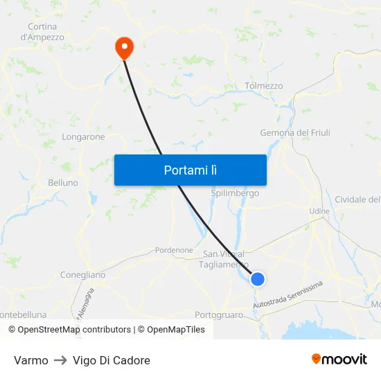 Varmo to Vigo Di Cadore map