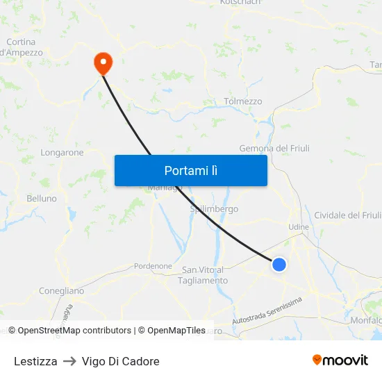 Lestizza to Vigo Di Cadore map