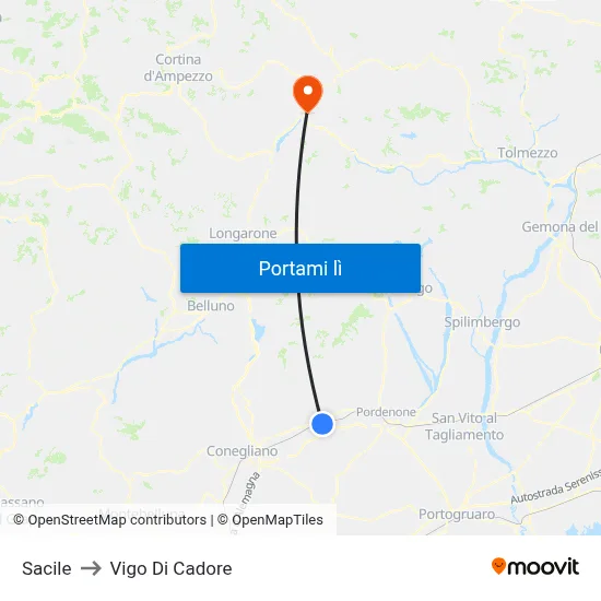 Sacile to Vigo Di Cadore map