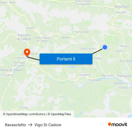 Ravascletto to Vigo Di Cadore map