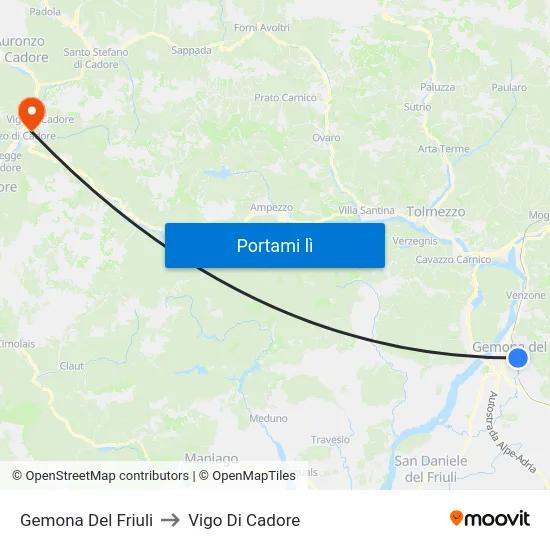 Gemona Del Friuli to Vigo Di Cadore map