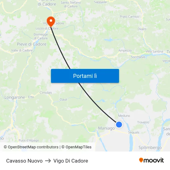 Cavasso Nuovo to Vigo Di Cadore map