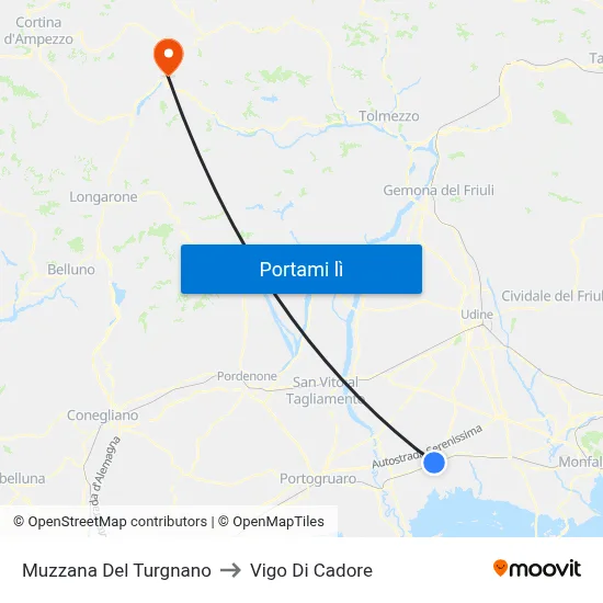 Muzzana Del Turgnano to Vigo Di Cadore map