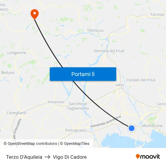 Terzo D'Aquileia to Vigo Di Cadore map
