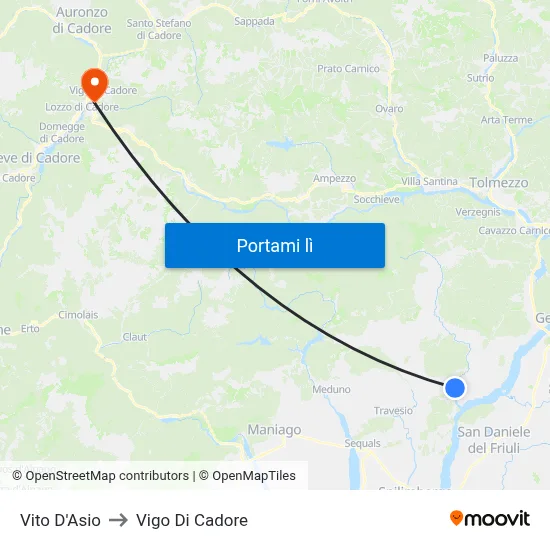 Vito D'Asio to Vigo Di Cadore map