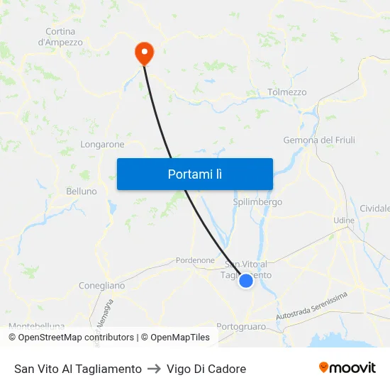 San Vito Al Tagliamento to Vigo Di Cadore map