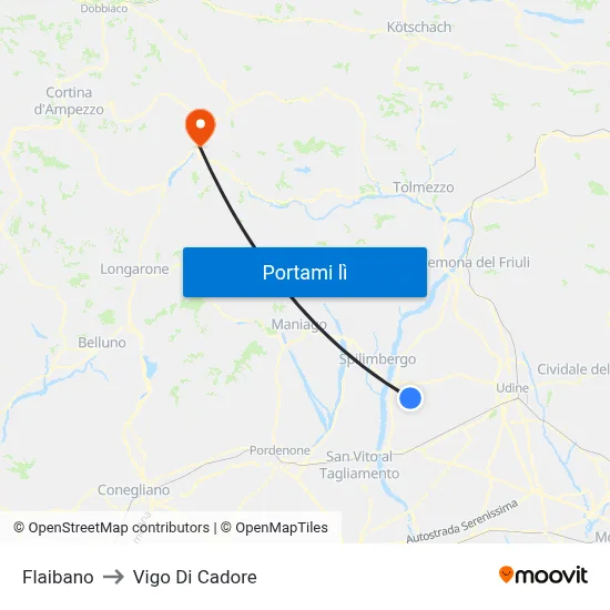 Flaibano to Vigo Di Cadore map