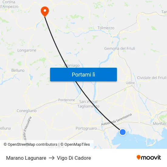 Marano Lagunare to Vigo Di Cadore map