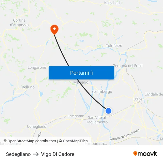 Sedegliano to Vigo Di Cadore map