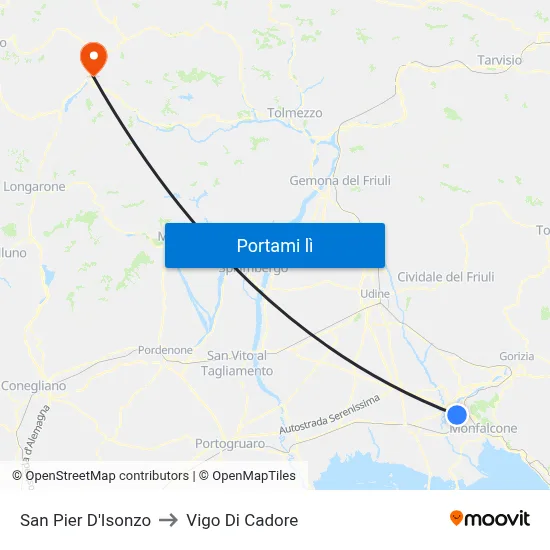 San Pier D'Isonzo to Vigo Di Cadore map