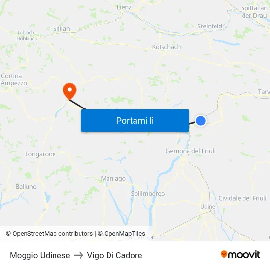 Moggio Udinese to Vigo Di Cadore map