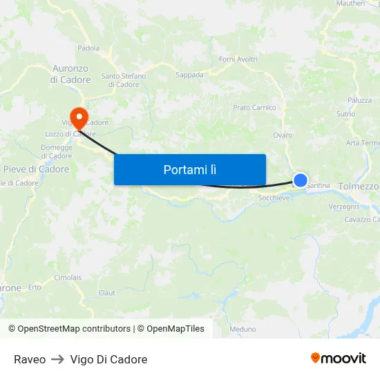 Raveo to Vigo Di Cadore map