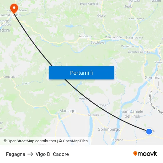 Fagagna to Vigo Di Cadore map