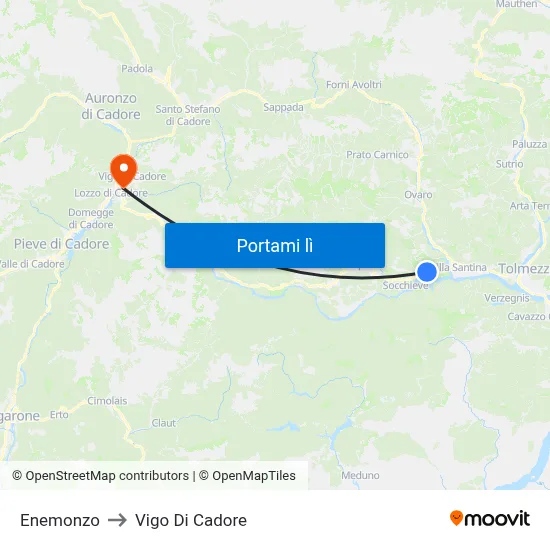 Enemonzo to Vigo Di Cadore map